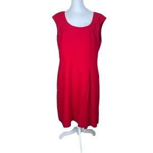 Calvin Klein Red Sleeveless Sheath Dress Pleated Detail Size 14 Career Office